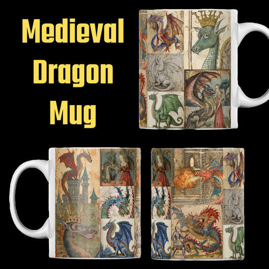 Medieval Dragons Mug: Illuminated Manuscript Art, History Lover Gift