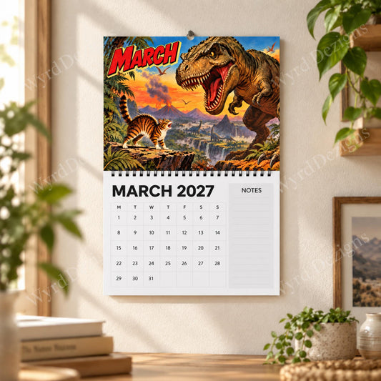 The Cats That Time Forgot 2027 Calendar, Dinosaur Wall Calendar, Funny Cat Gifts - Wyrd Dezigns
