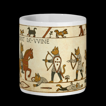 Bayeux Tapestry Cat Mug, Medieval 1066 Battle of Hastings Wraparound Design for History Lovers