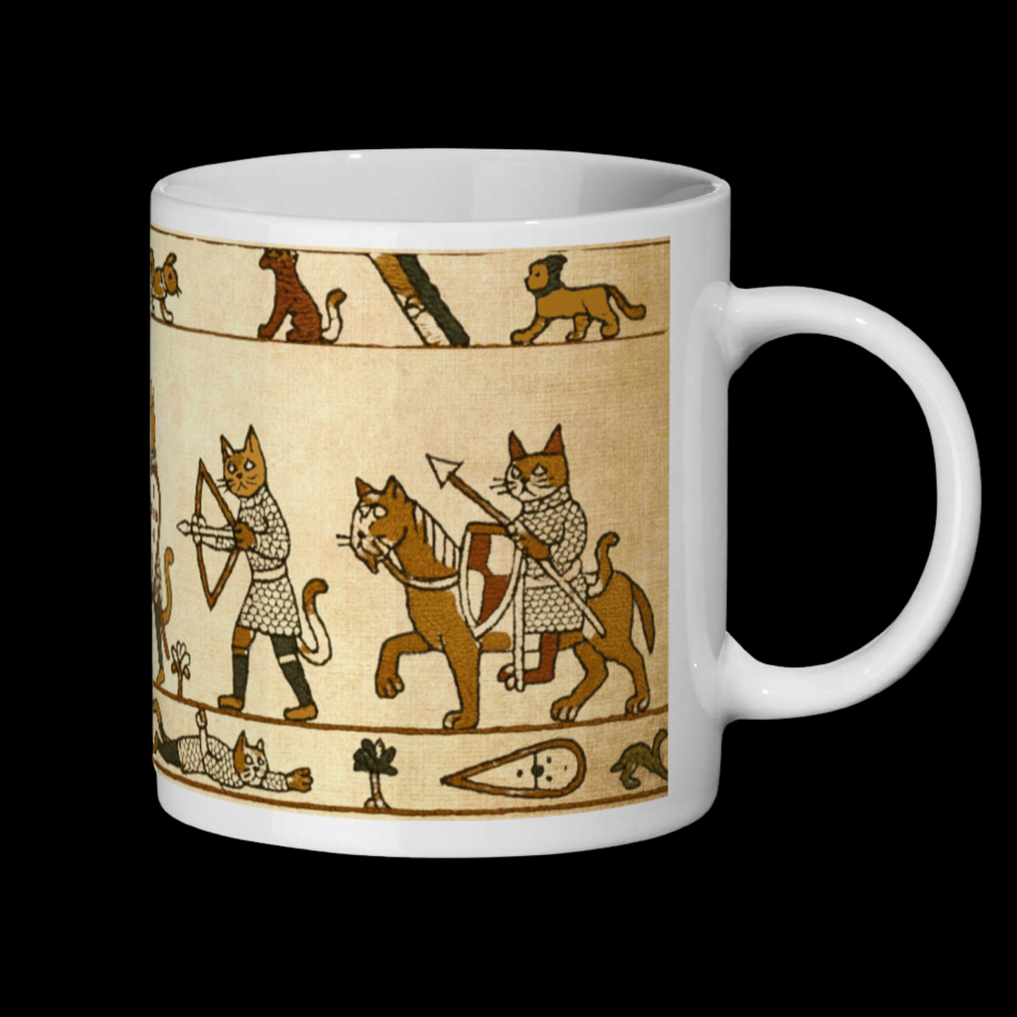 Bayeux Tapestry Cat Mug, Medieval 1066 Battle of Hastings Wraparound Design for History Lovers