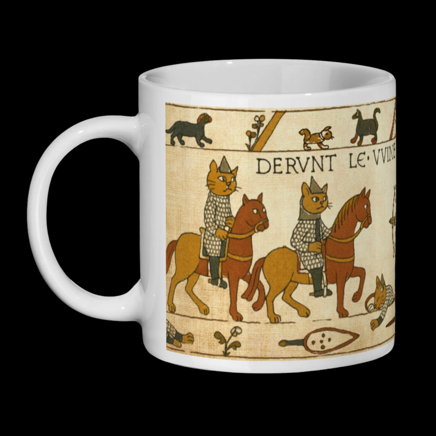 Bayeux Tapestry Cat Mug, Medieval 1066 Battle of Hastings Wraparound Design for History Lovers