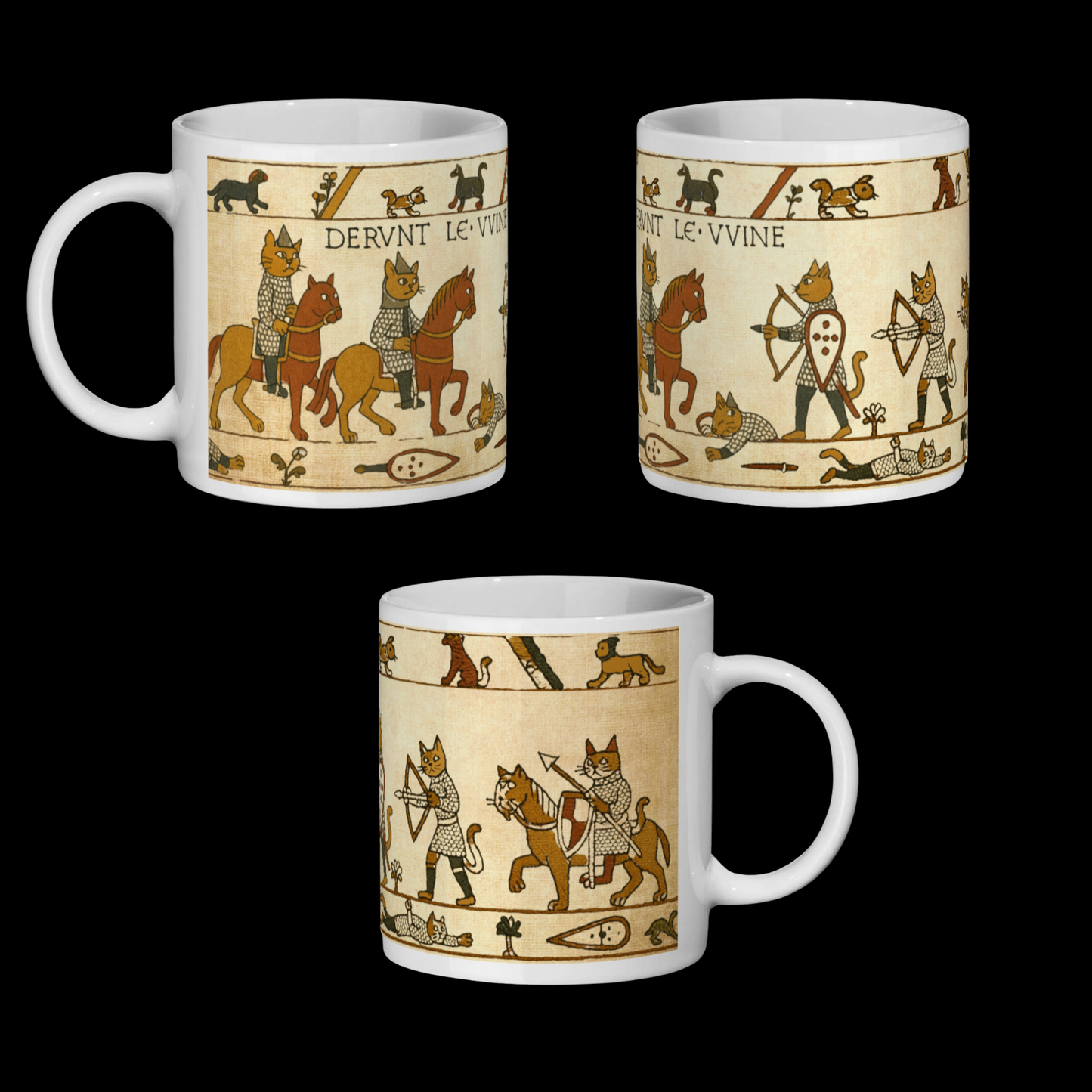 Bayeux Tapestry Cat Mug, Medieval 1066 Battle of Hastings Wraparound Design for History Lovers