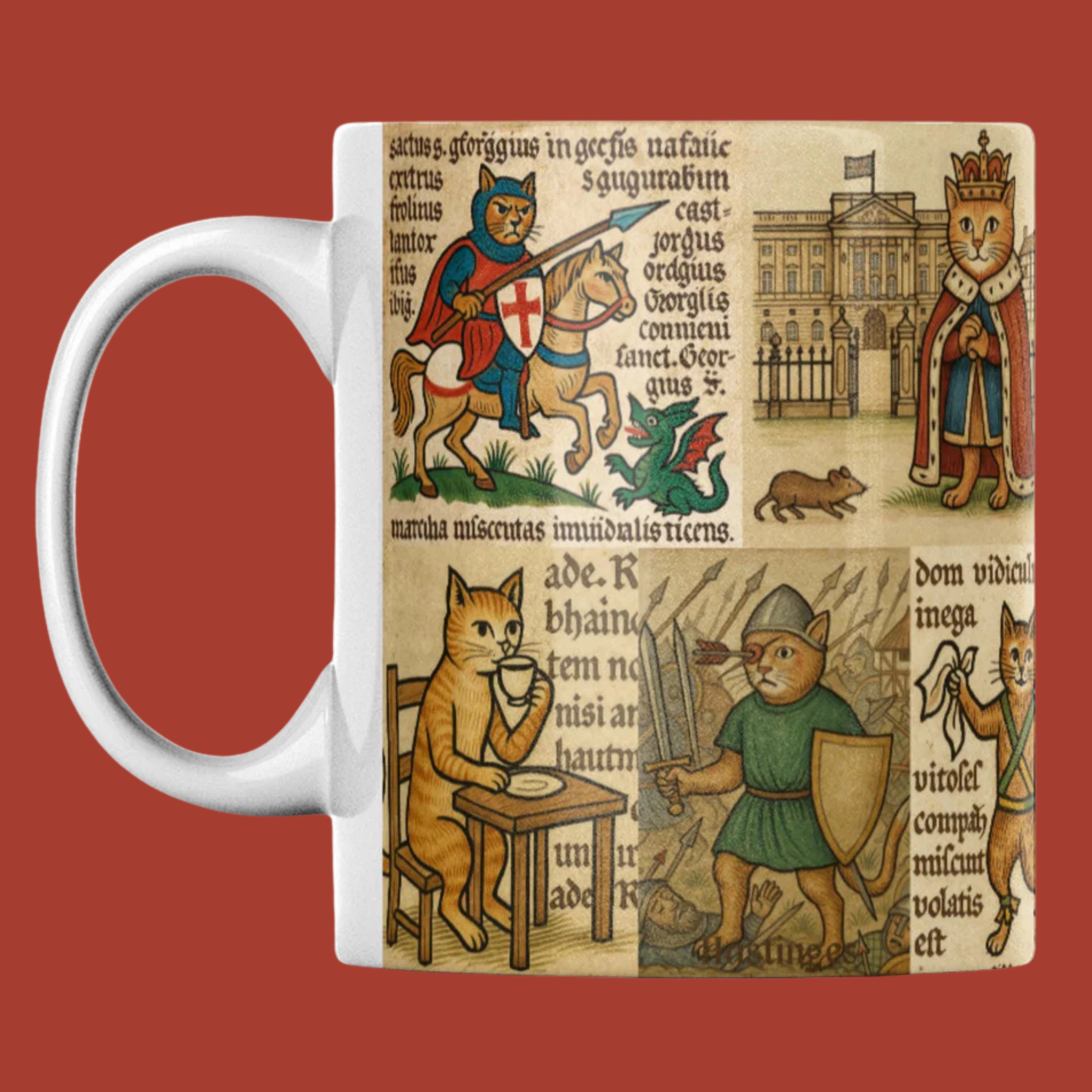 Medieval English Cats Mug: Funny British Art, Patriotic UK Gift