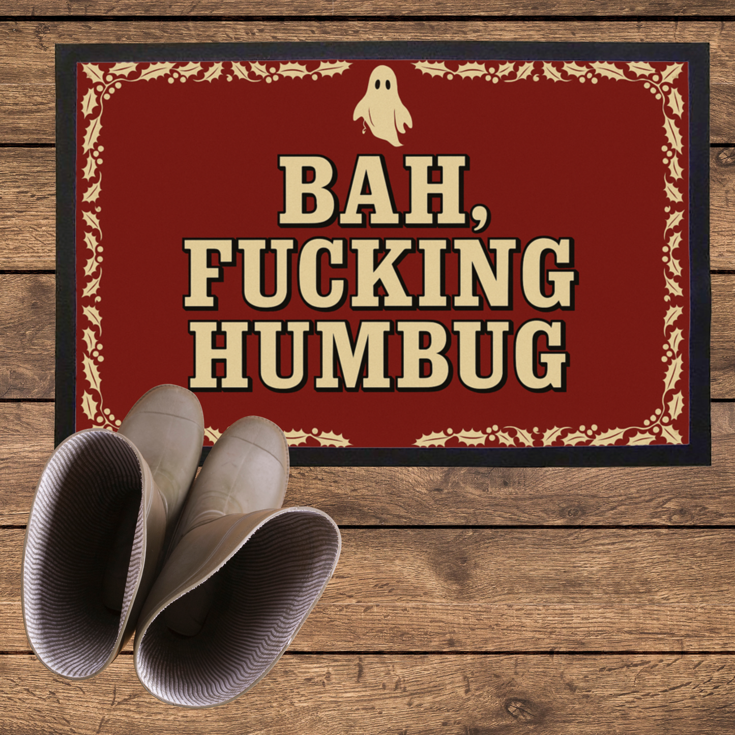 Bah F*****G Humbug Doormat: Rubber-Backed Indoor Christmas Decor