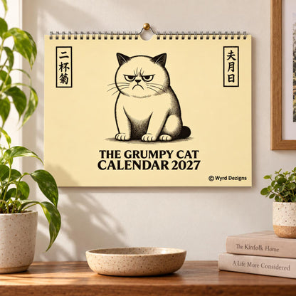 Ukiyo-e Grumpy Cat 2027 Calendar A4 | Funny Japanese Art Cat Lover Gift
