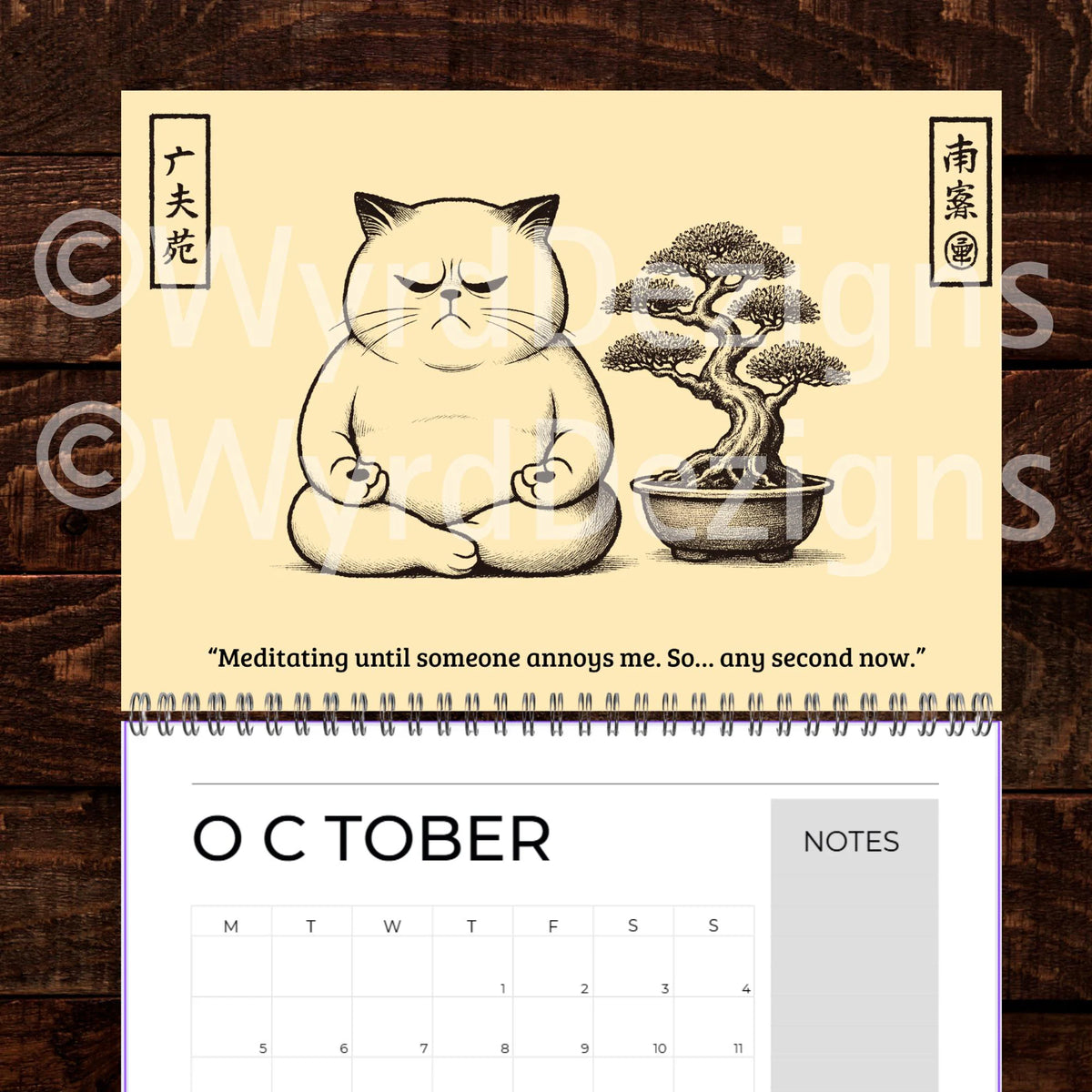 Ukiyo-e Grumpy Cat 2027 Calendar A4 | Funny Japanese Art Cat Lover Gift