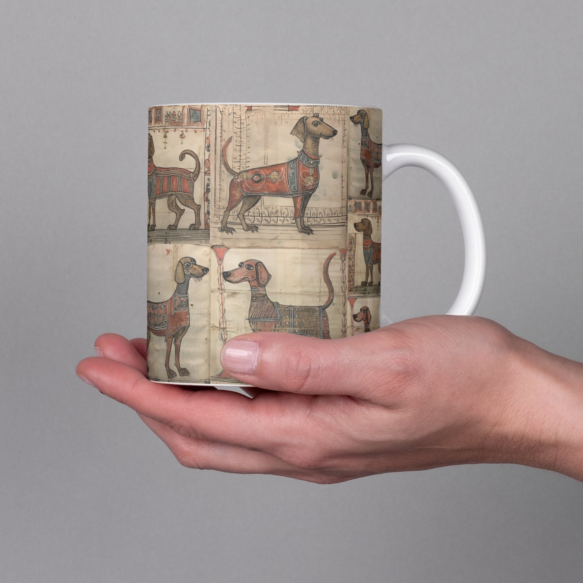 Medieval Dachshund Mug: Manuscript Print Sausage Dog Gift