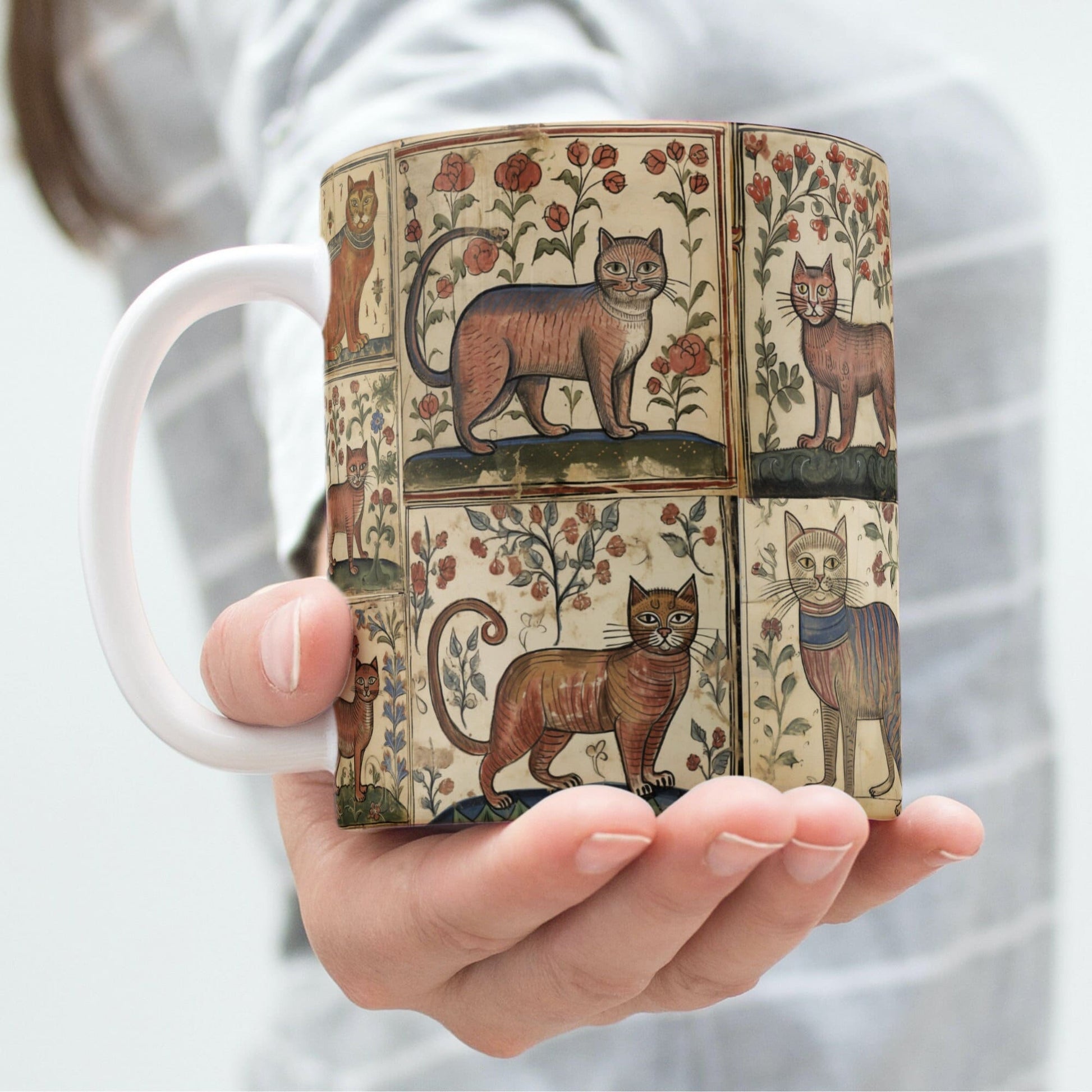Unique cat lover gift, medieval-inspired cat mug, cat-themed Christmas present, funny birthday gift for cat owners, marginalia art cats
Cat lover coffee mug, medieval illustration mug