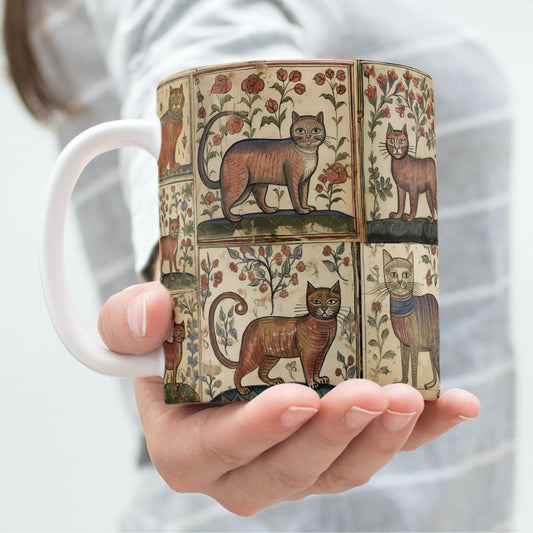 Unique cat lover gift, medieval-inspired cat mug, cat-themed Christmas present, funny birthday gift for cat owners, marginalia art cats
Cat lover coffee mug, medieval illustration mug