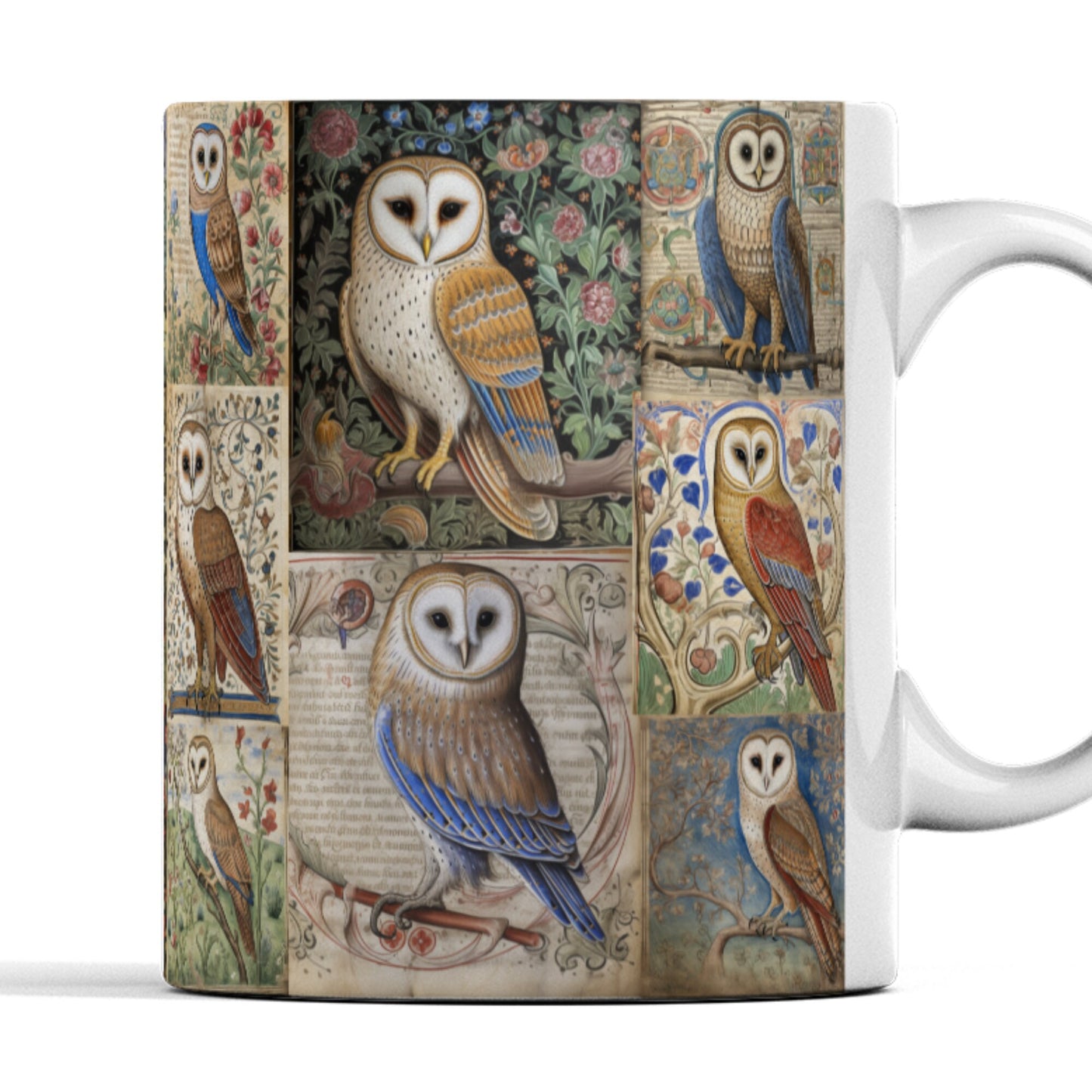 Medieval Owl Mug: Manuscript Art, Owl Lover Gift