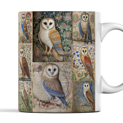 Medieval Owl Mug: Manuscript Art, Owl Lover Gift