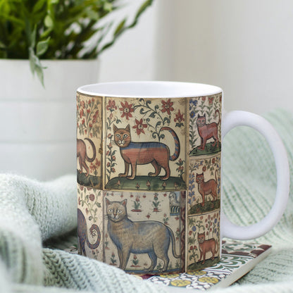 Funny Marginalia-inspired cat gift, medieval cat-themed Christmas present, birthday gift for cat lovers, unique medieval mug, cat lover&#39;s Christmas mug.