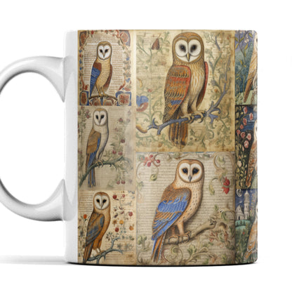 Medieval Owl Mug: Manuscript Art, Owl Lover Gift