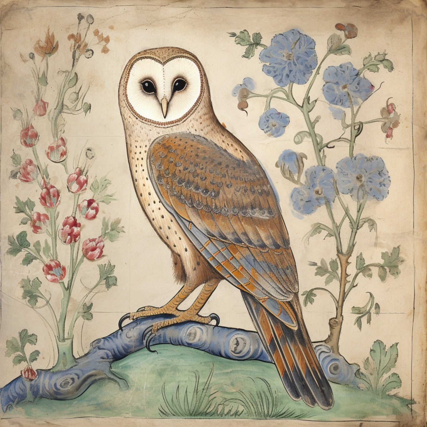 Medieval Owl Coasters: Manuscript Art, Set of 4 Cork Coasters