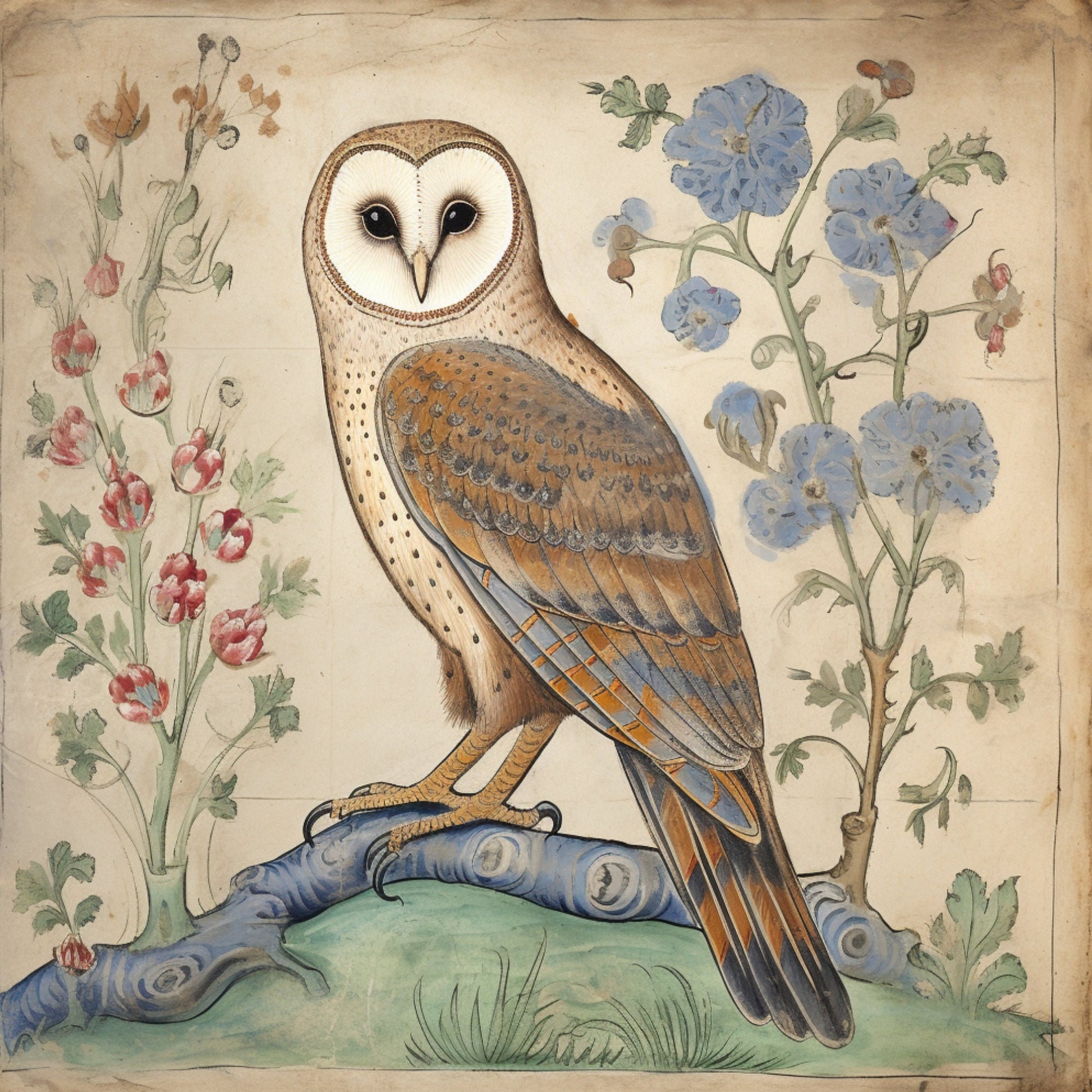 Medieval Owl Coasters: Manuscript Art, Set of 4 Cork Coasters