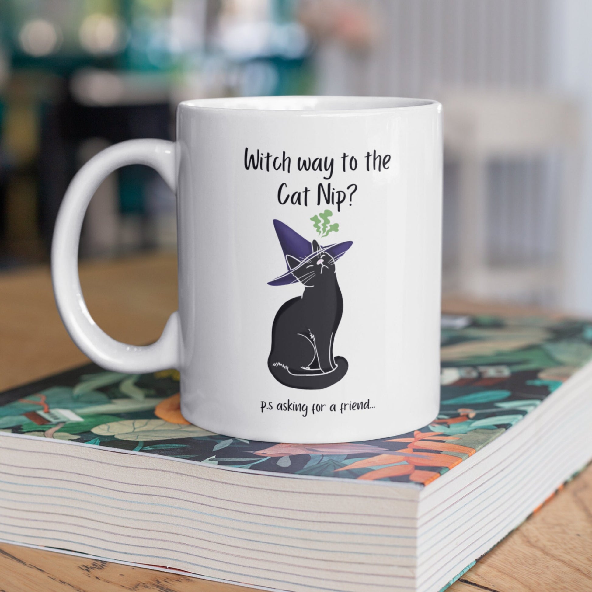 Witch Mug, Funny Witch Gift, Cat Mug, Cat Nip Gift, Witchy Gifts, Witch Way To The Cat Nip? Witch Familiar, Cat Lover Gift, Cat Owner Gifts