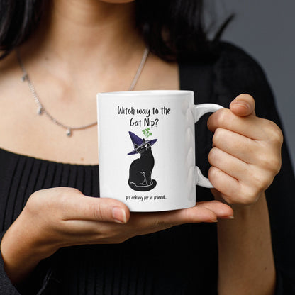 Witch Mug, Funny Witch Gift, Cat Mug, Cat Nip Gift, Witchy Gifts, Witch Way To The Cat Nip? Witch Familiar, Cat Lover Gift, Cat Owner Gifts