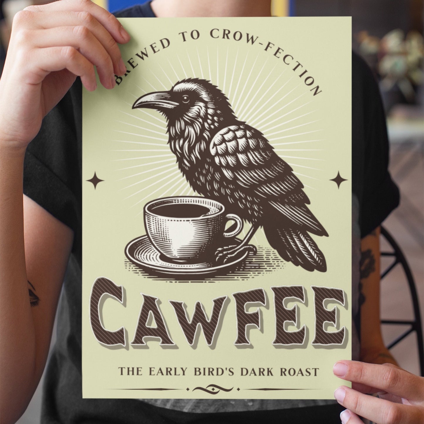 Funny Crow Coffee Poster: Witchy Kitchen Art