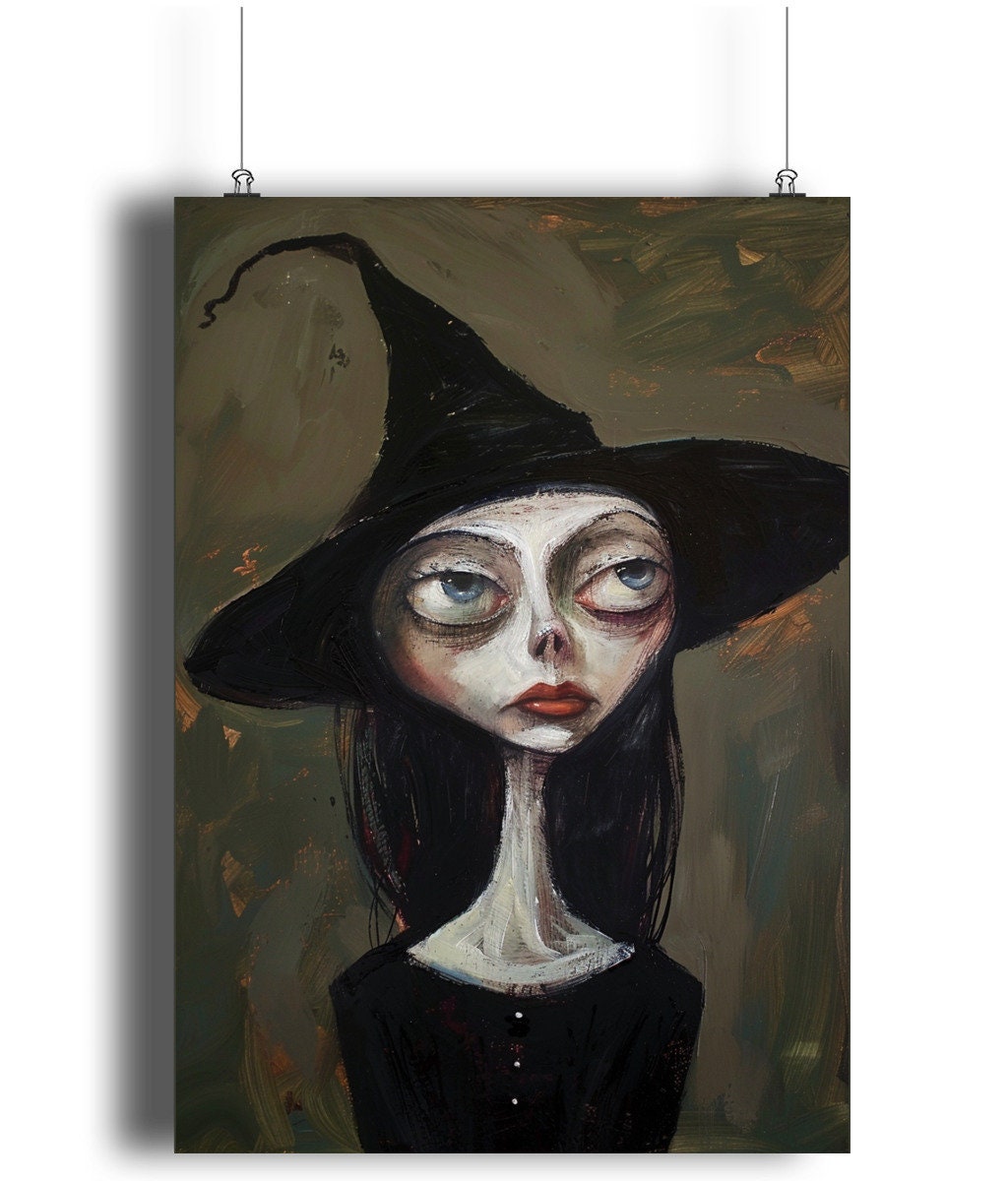 Unique witch print with a textured, surreal feel, ideal for those seeking witchy gifts or unusual, fantasy-inspired wall art.