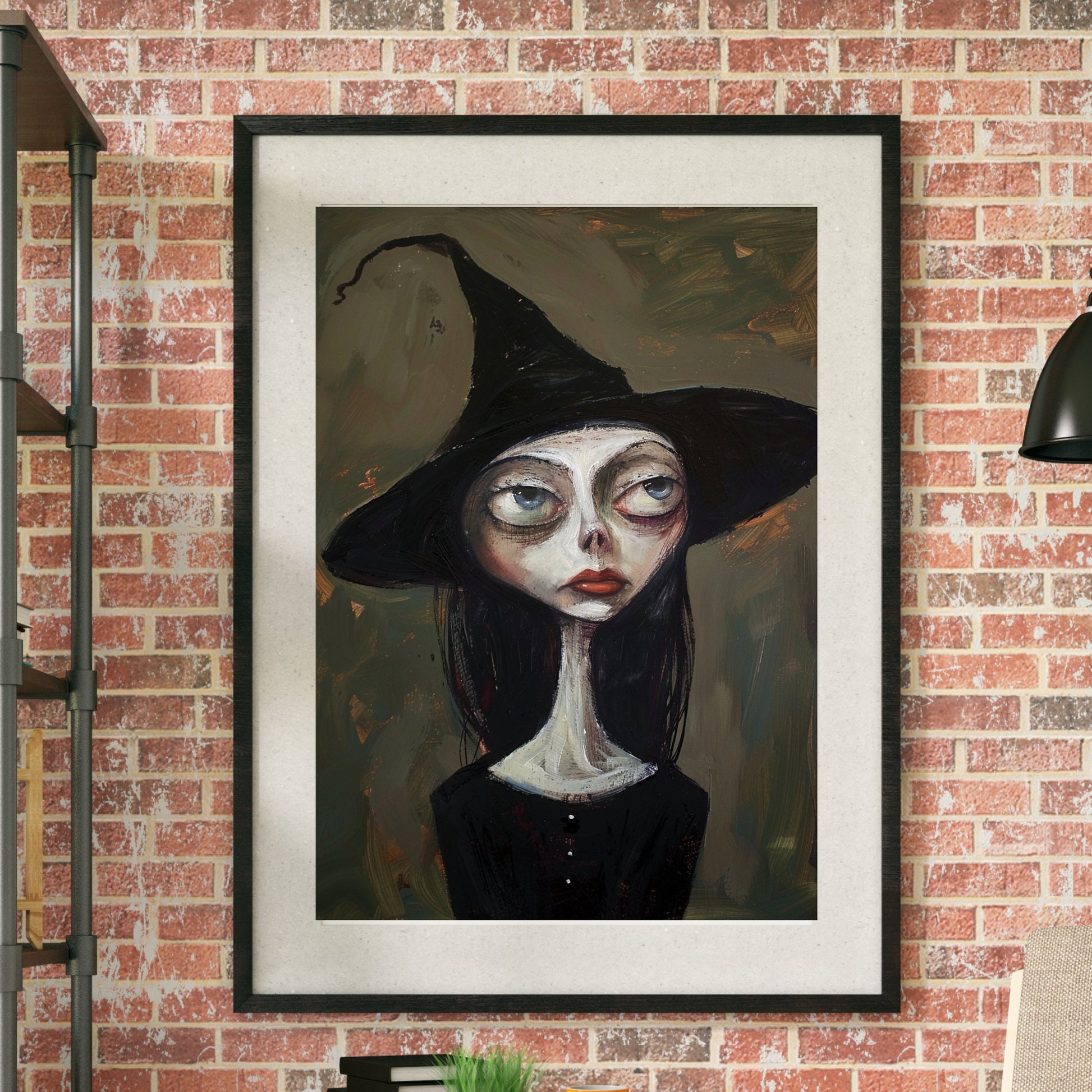 Dark and enchanting witch artwork with a hint of melancholy, making it a perfect witchy gift or a statement piece in a fantasy-themed room