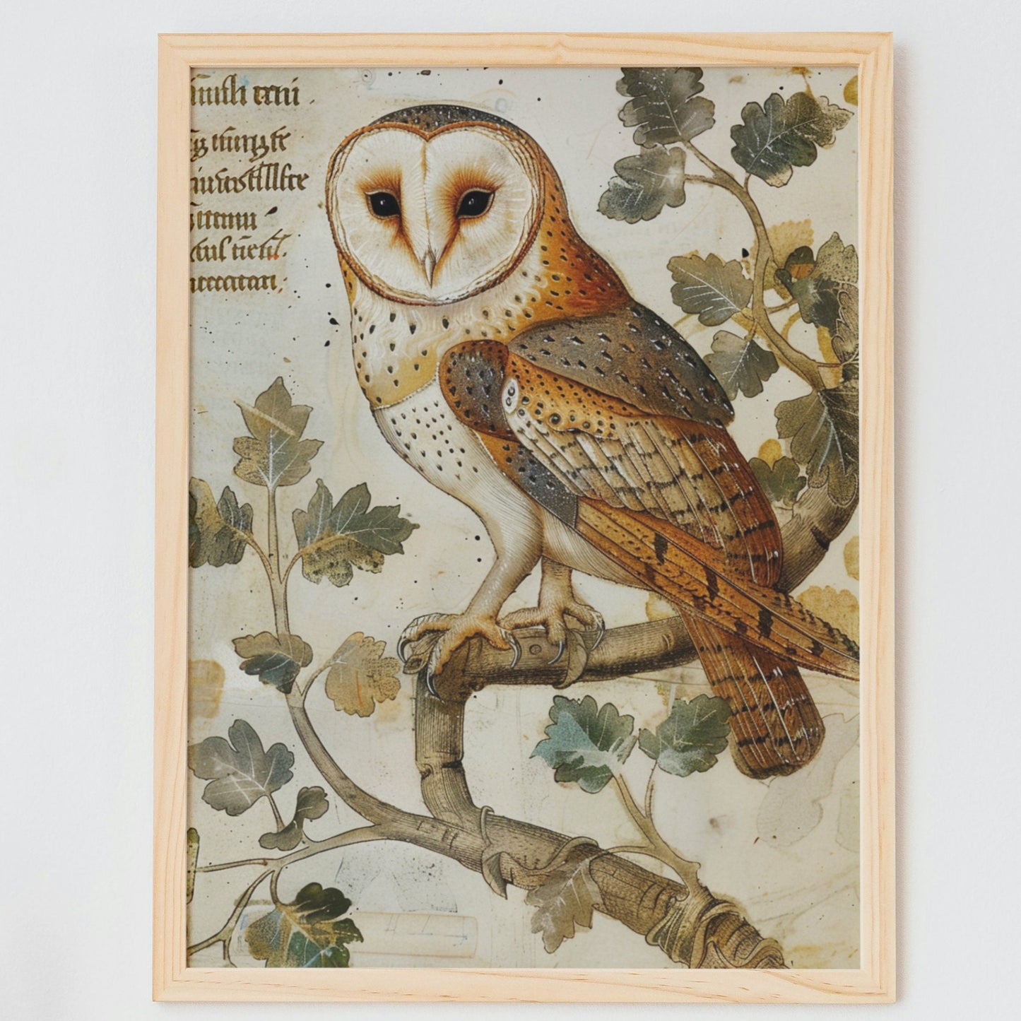 Medieval Barn Owl Manuscript Art Print: Dark Academia Decor