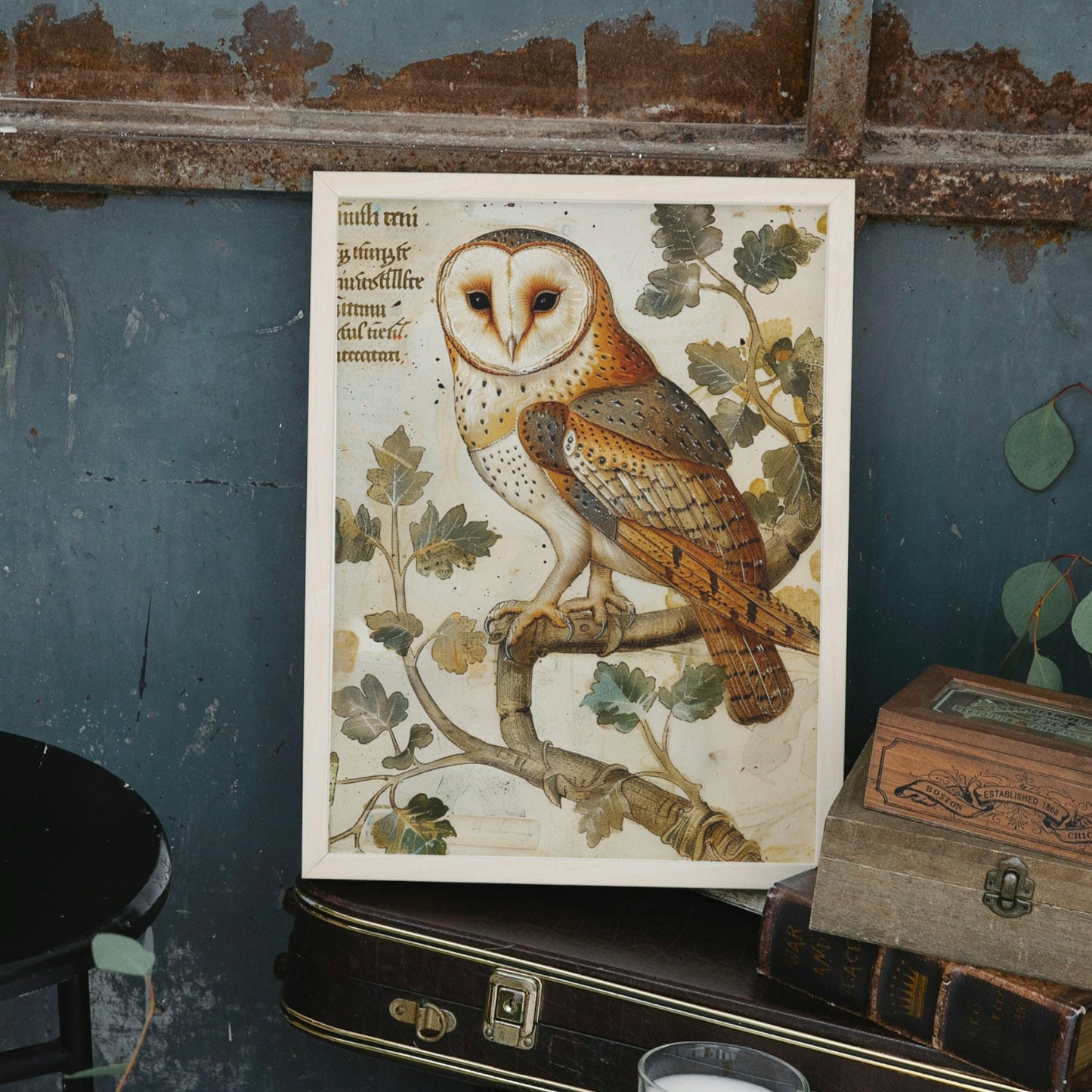 Medieval Barn Owl Manuscript Art Print: Dark Academia Decor