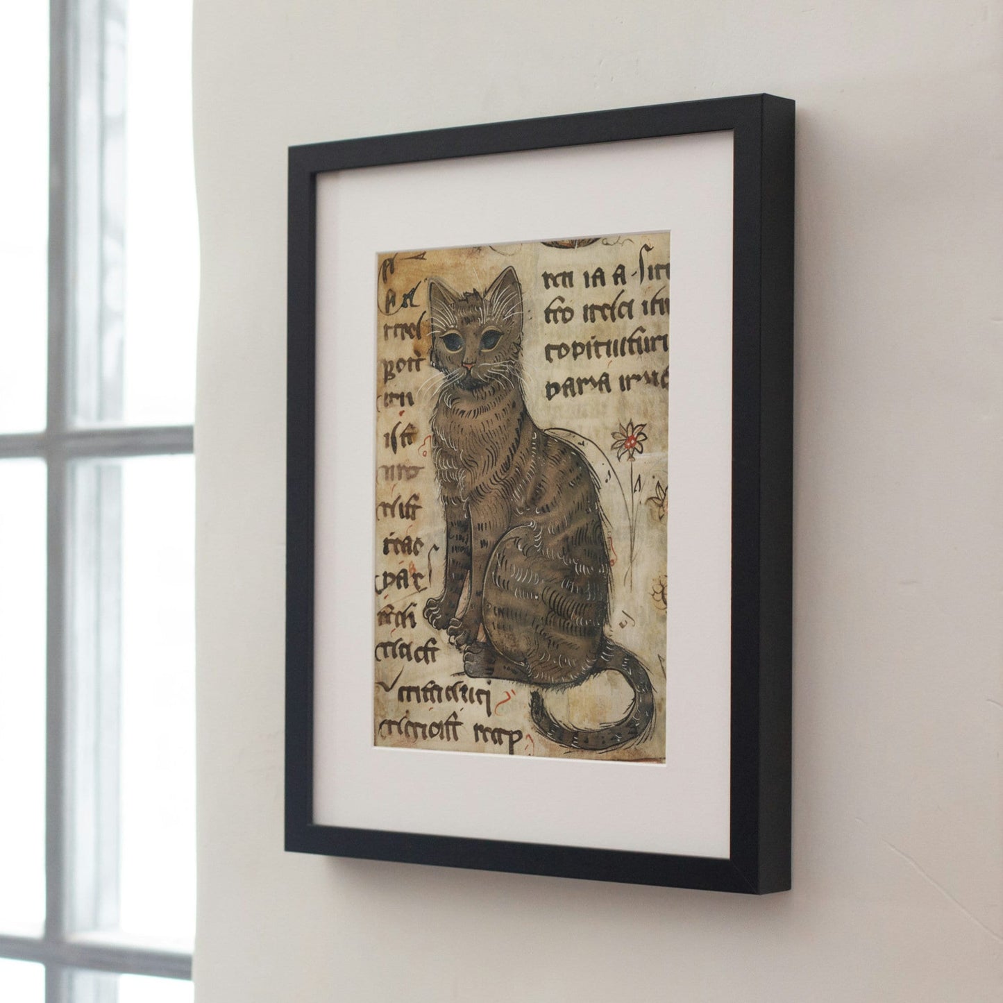 Medieval Cat Print: Illuminated Manuscript Style, Vintage Art