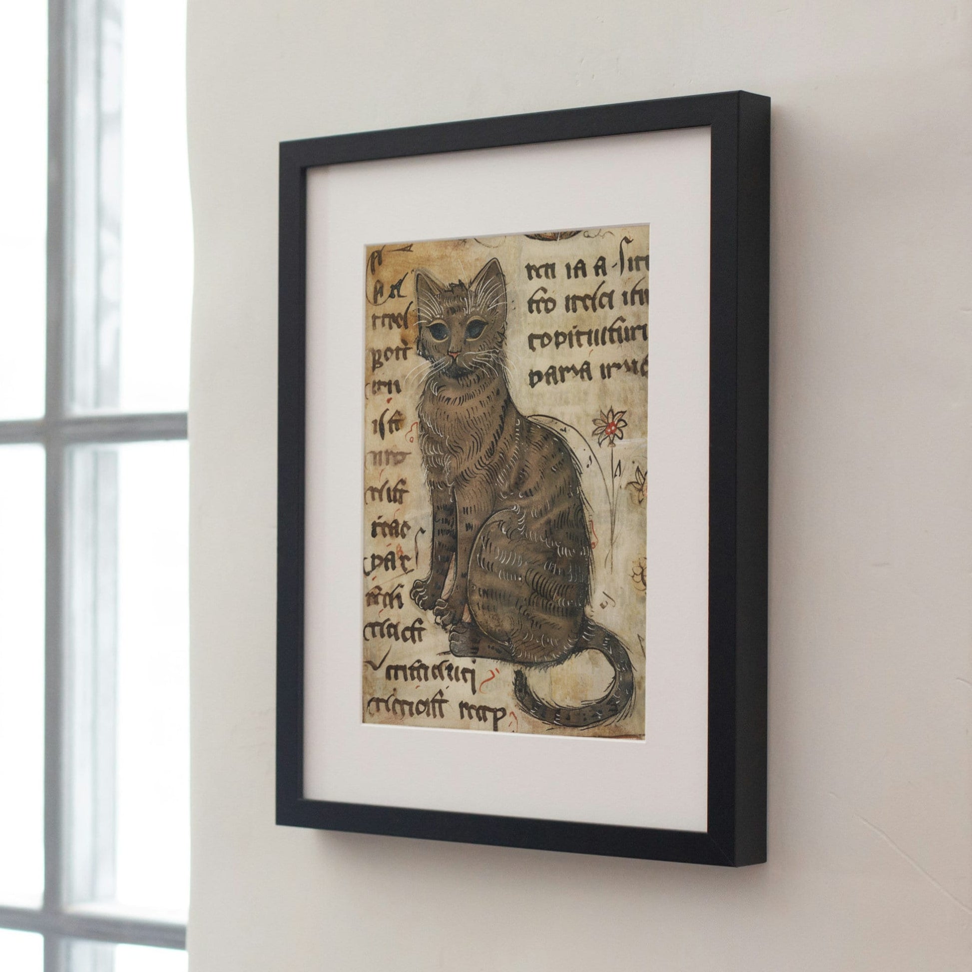 Medieval Cat Print: Illuminated Manuscript Style, Vintage Art