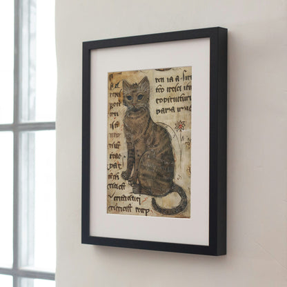 Medieval Cat Print: Illuminated Manuscript Style, Vintage Art