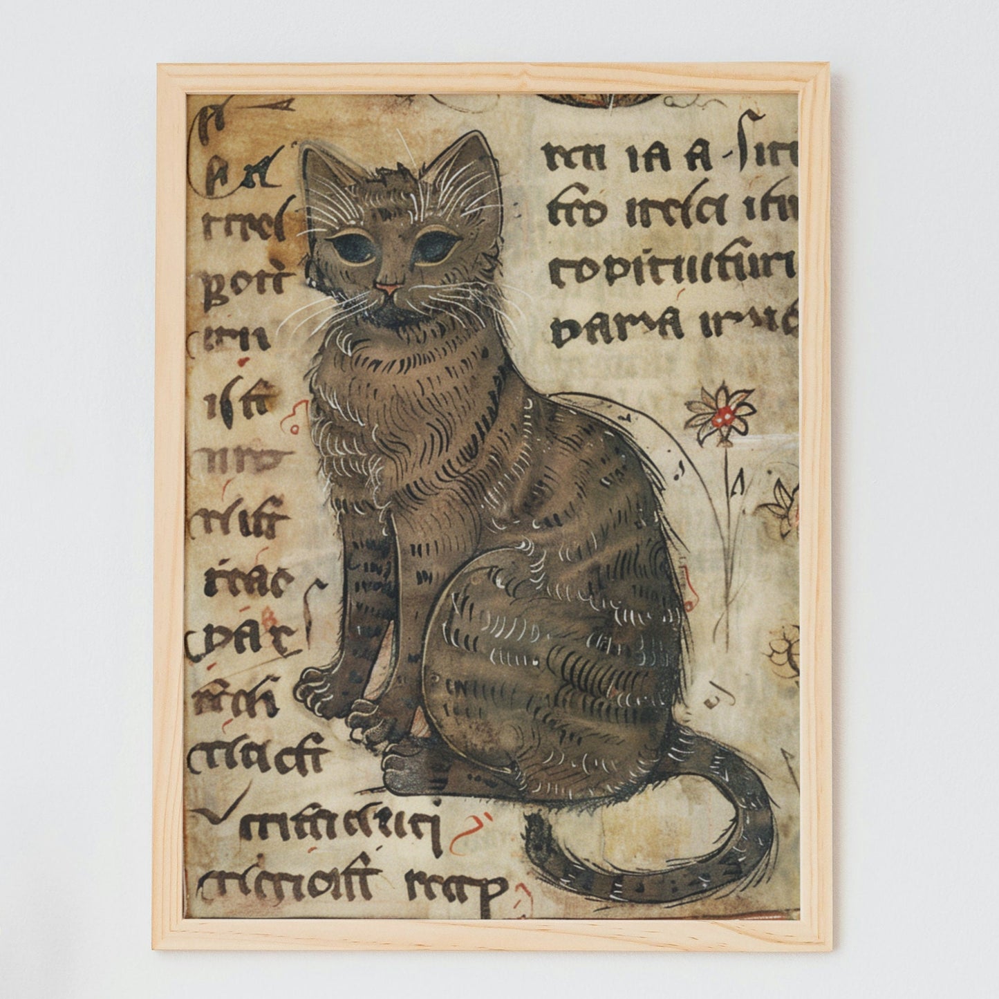 Medieval Cat Print: Illuminated Manuscript Style, Vintage Art