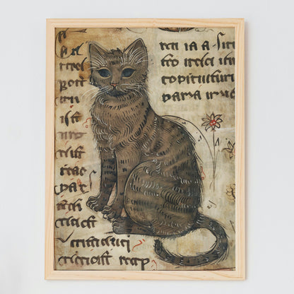 Medieval Cat Print: Illuminated Manuscript Style, Vintage Art