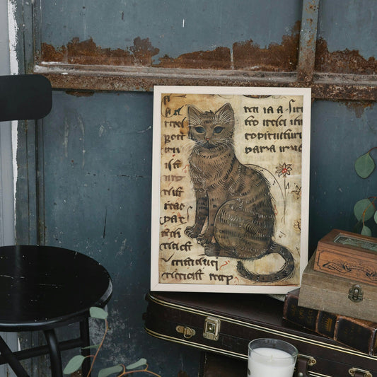 medieval marginalia, illuminated manuscript cat print