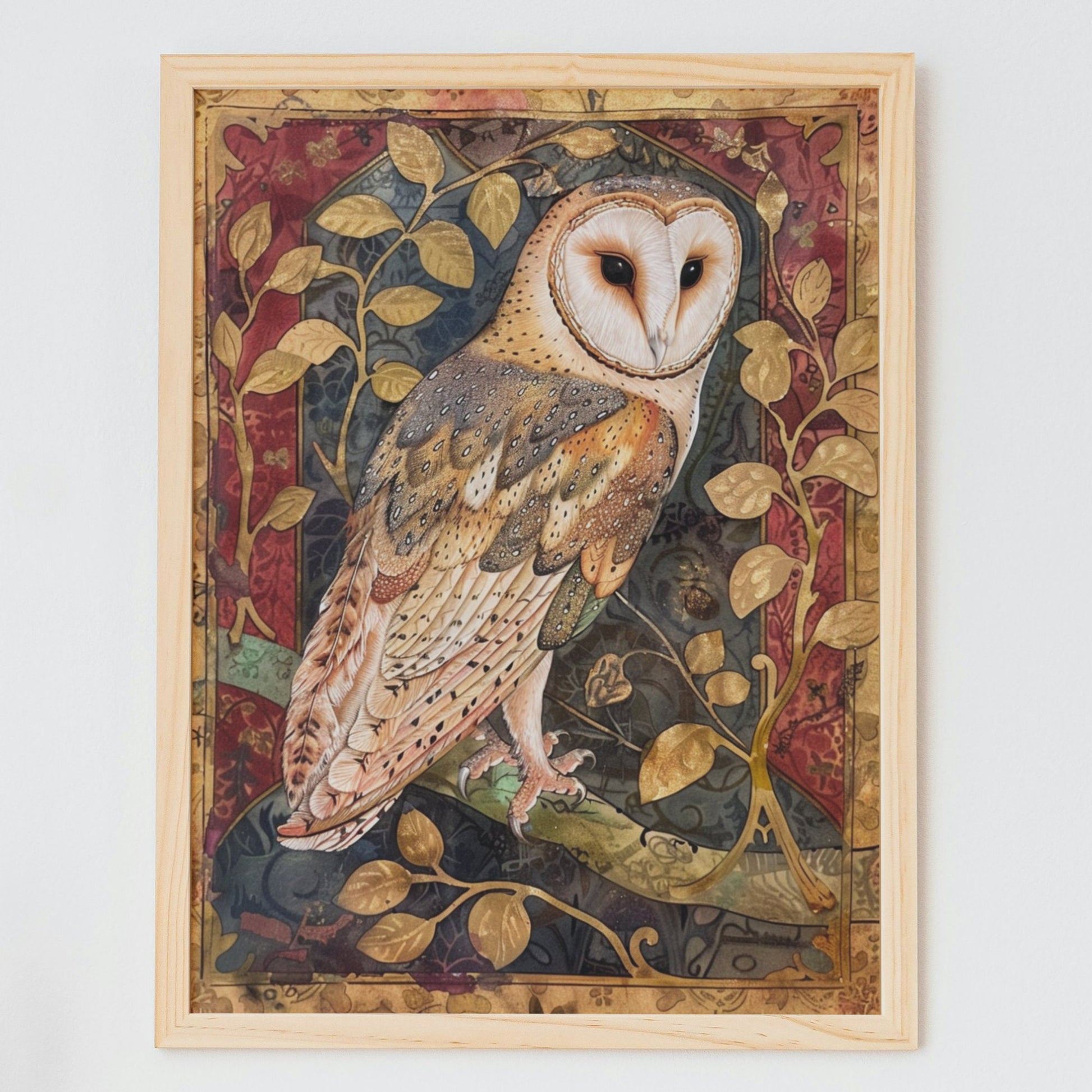 Medieval Barn Owl Art Print: Vintage Manuscript Style