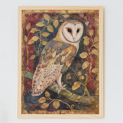 Medieval Barn Owl Art Print: Vintage Manuscript Style