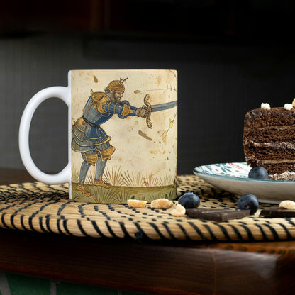 Medieval Knight vs Fly Mug: Illuminated Manuscript, Dark Academia Gift