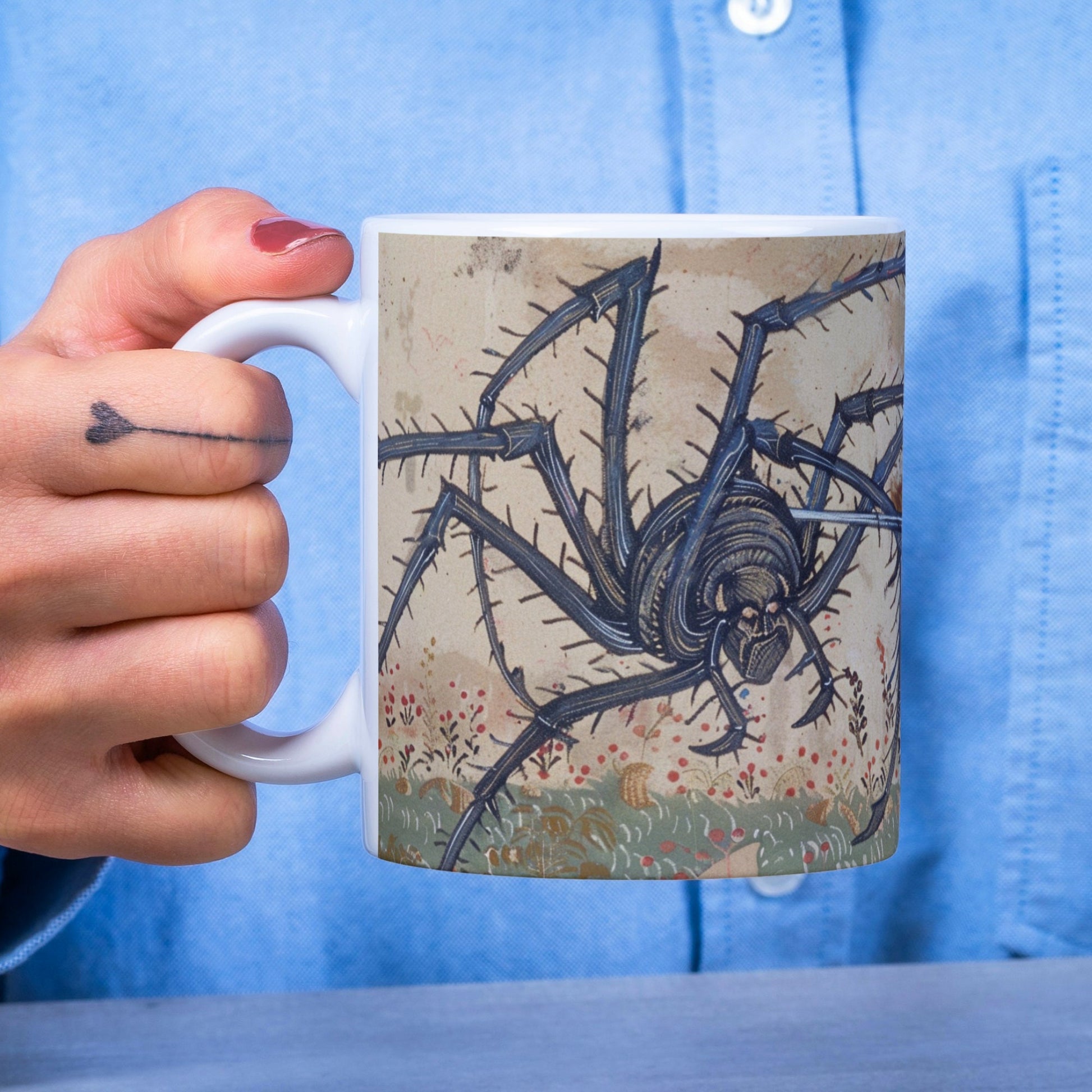 Medieval Knight vs Spider Mug: Gothic Dark Academia Gift