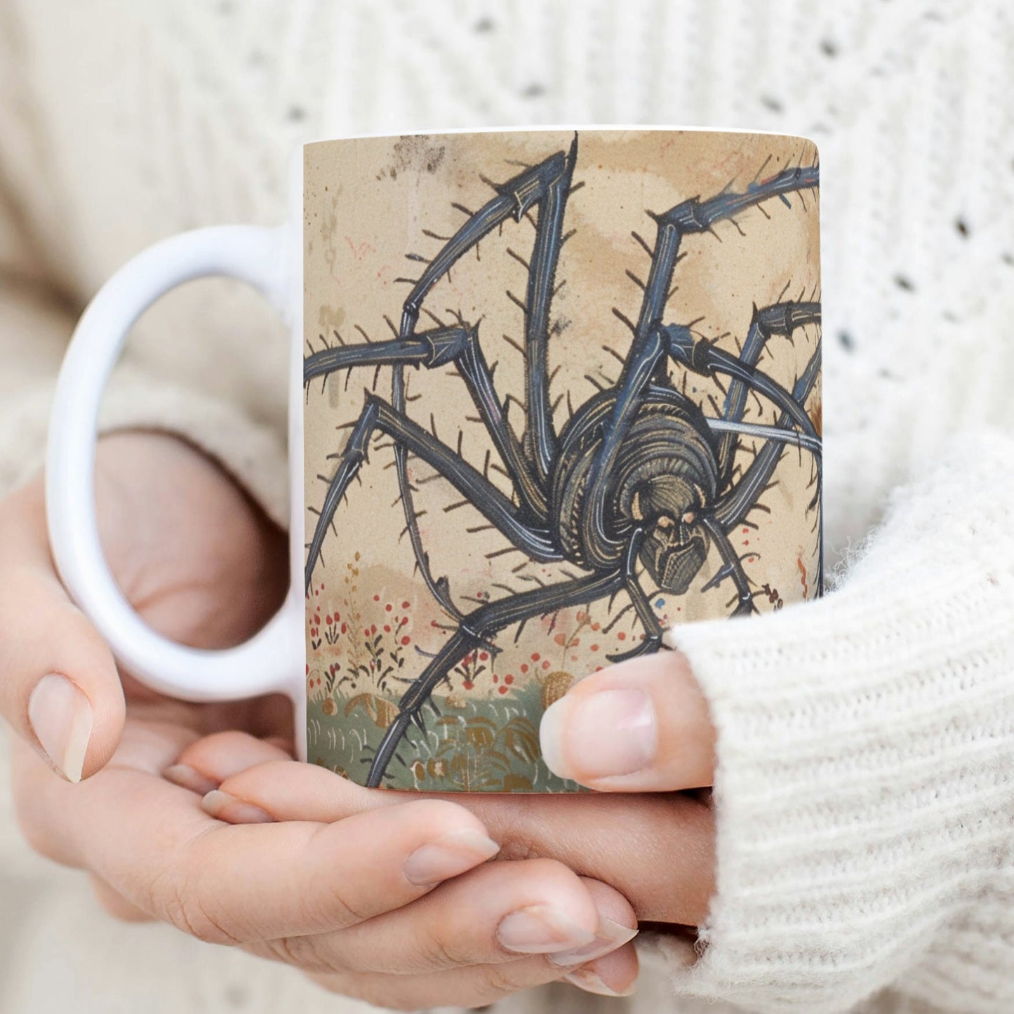 Medieval Marginalia mug
Illuminated manuscript design
Knight battling spider
Medieval art coffee mug
Historical fantasy drinkware
Unique gift mug
Medieval-themed mug
Marginalia art print
Knight vs spider design