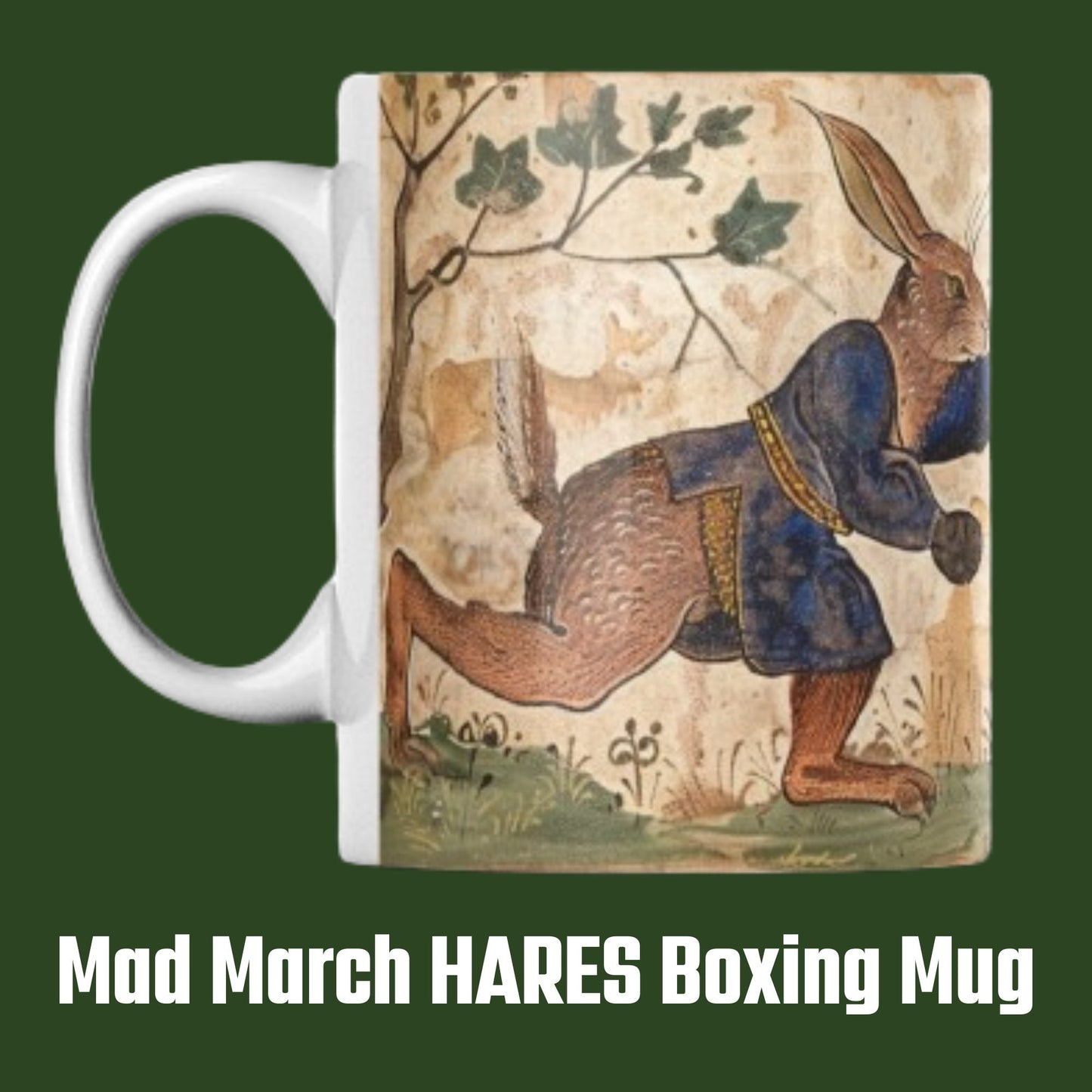 Boxing Hares Mug: Medieval Illuminated Manuscript Art, Witchy Gift