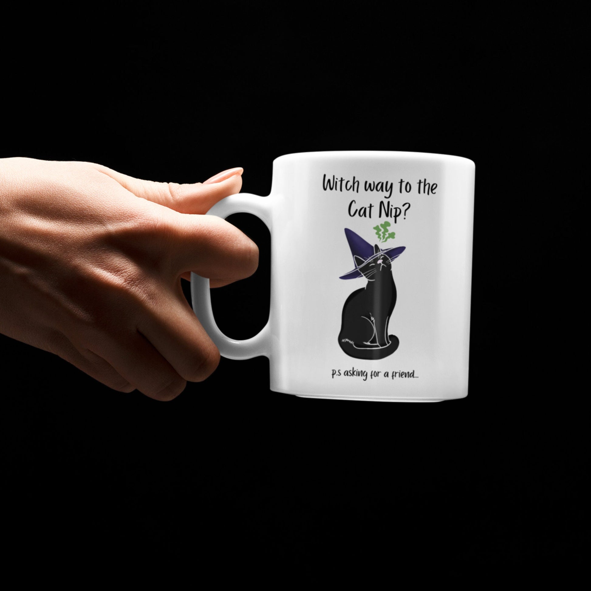 Witch Mug, Funny Witch Gift, Cat Mug, Cat Nip Gift, Witchy Gifts, Witch Way To The Cat Nip? Witch Familiar, Cat Lover Gift, Cat Owner Gifts