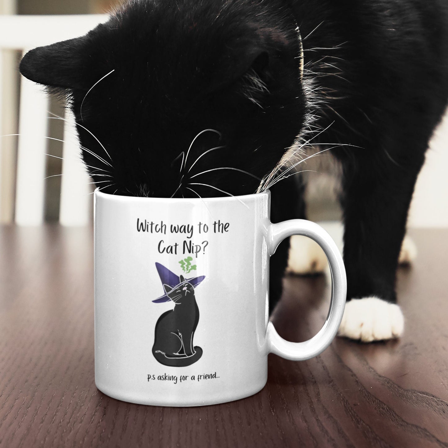 Witch Mug, Funny Witch Gift, Cat Mug, Cat Nip Gift, Witchy Gifts, Witch Way To The Cat Nip? Witch Familiar, Cat Lover Gift, Cat Owner Gifts