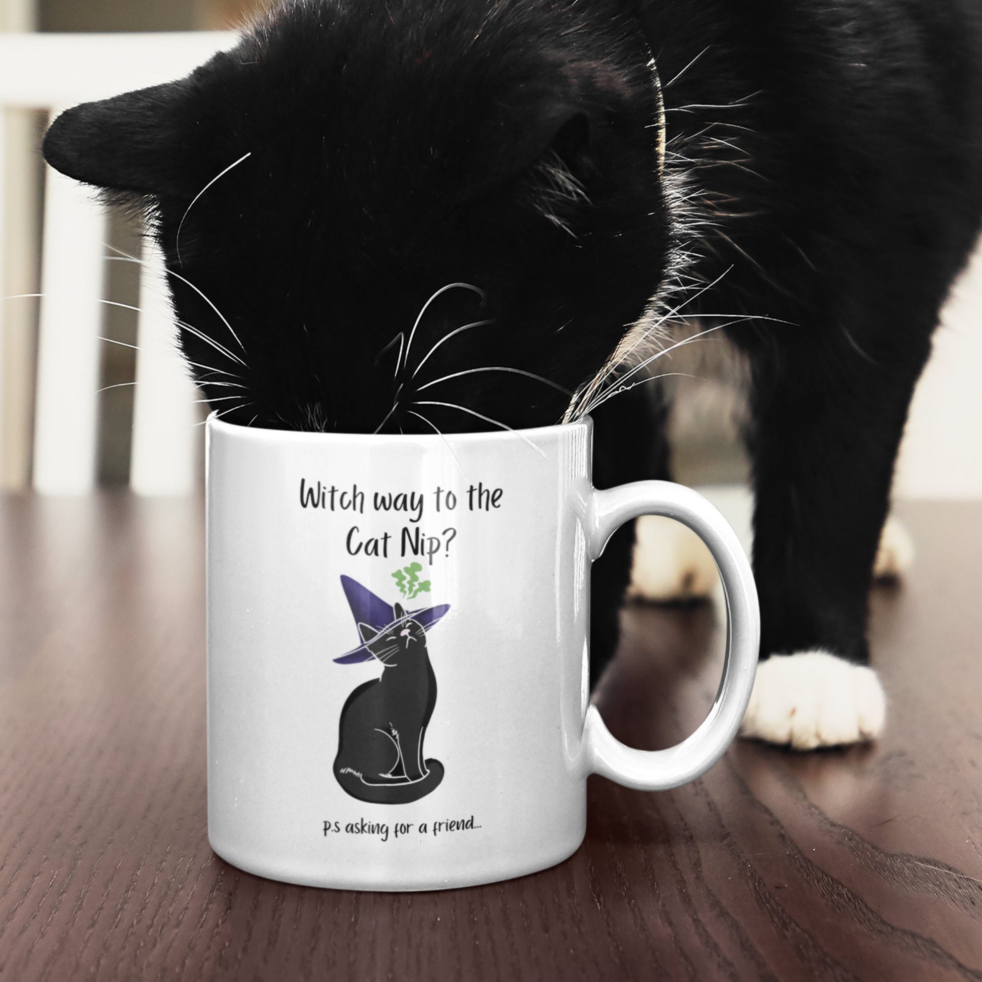 Witch Mug, Funny Witch Gift, Cat Mug, Cat Nip Gift, Witchy Gifts, Witch Way To The Cat Nip? Witch Familiar, Cat Lover Gift, Cat Owner Gifts