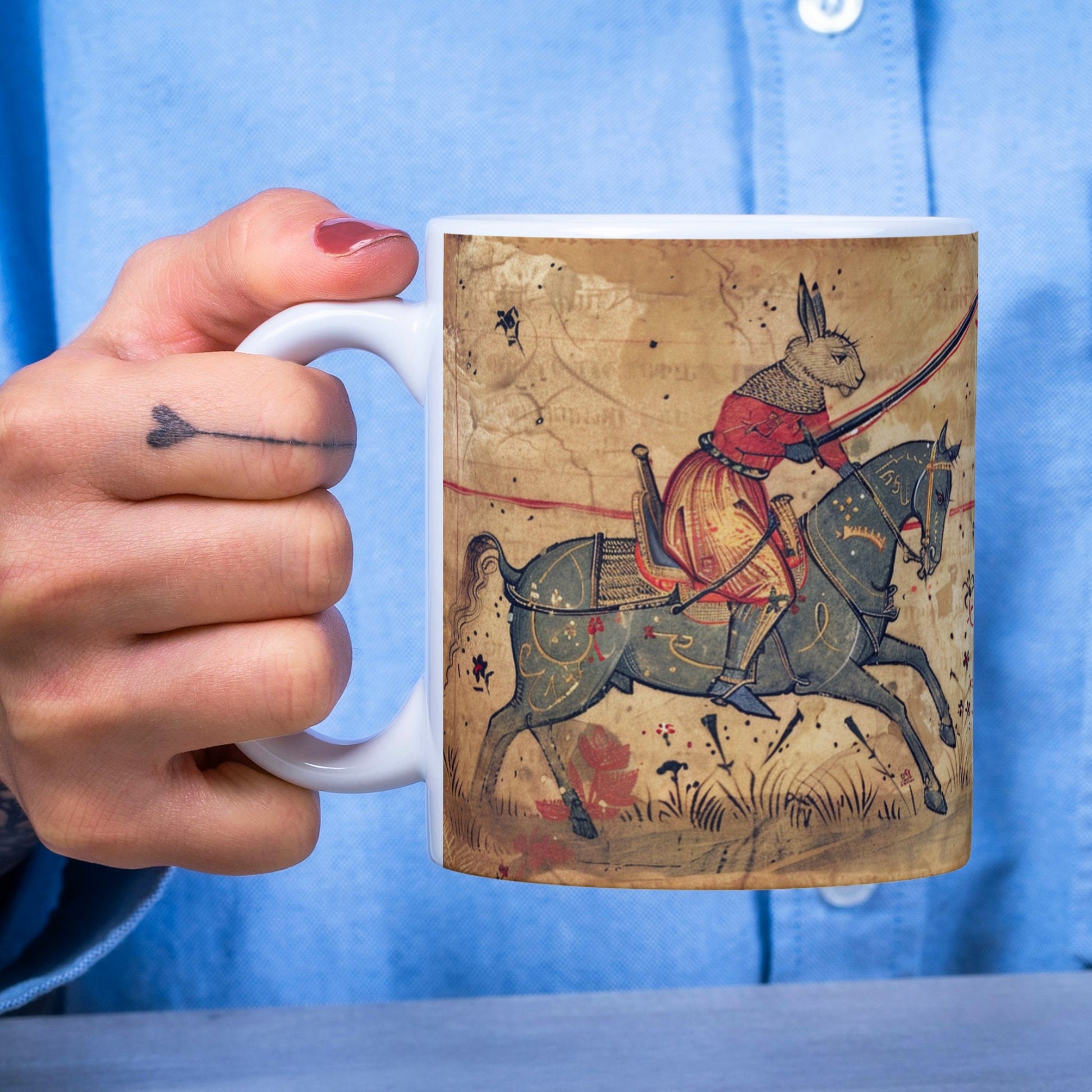 Medieval Jousting Rabbits Mug: Gothic Dark Academia Gift