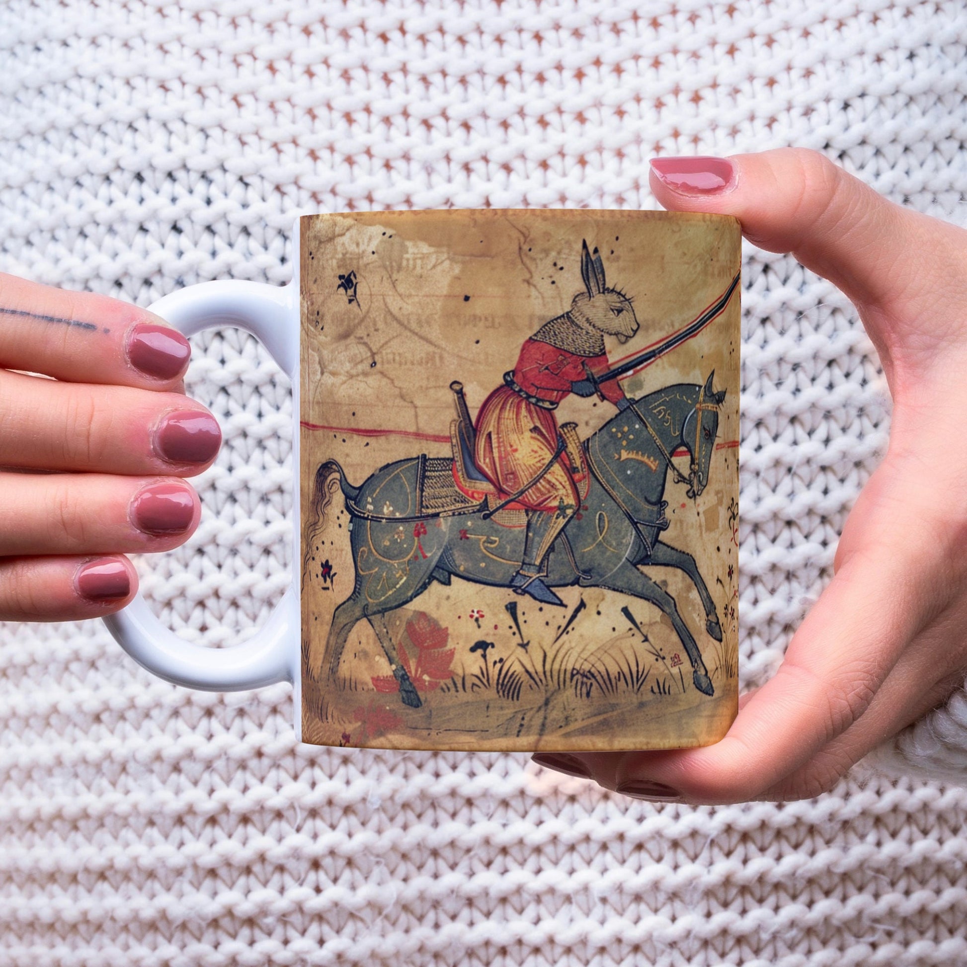 Medieval Jousting Rabbits Mug: Gothic Dark Academia Gift