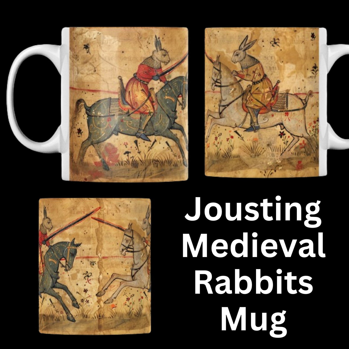 Medieval Jousting Rabbits Mug: Gothic Dark Academia Gift