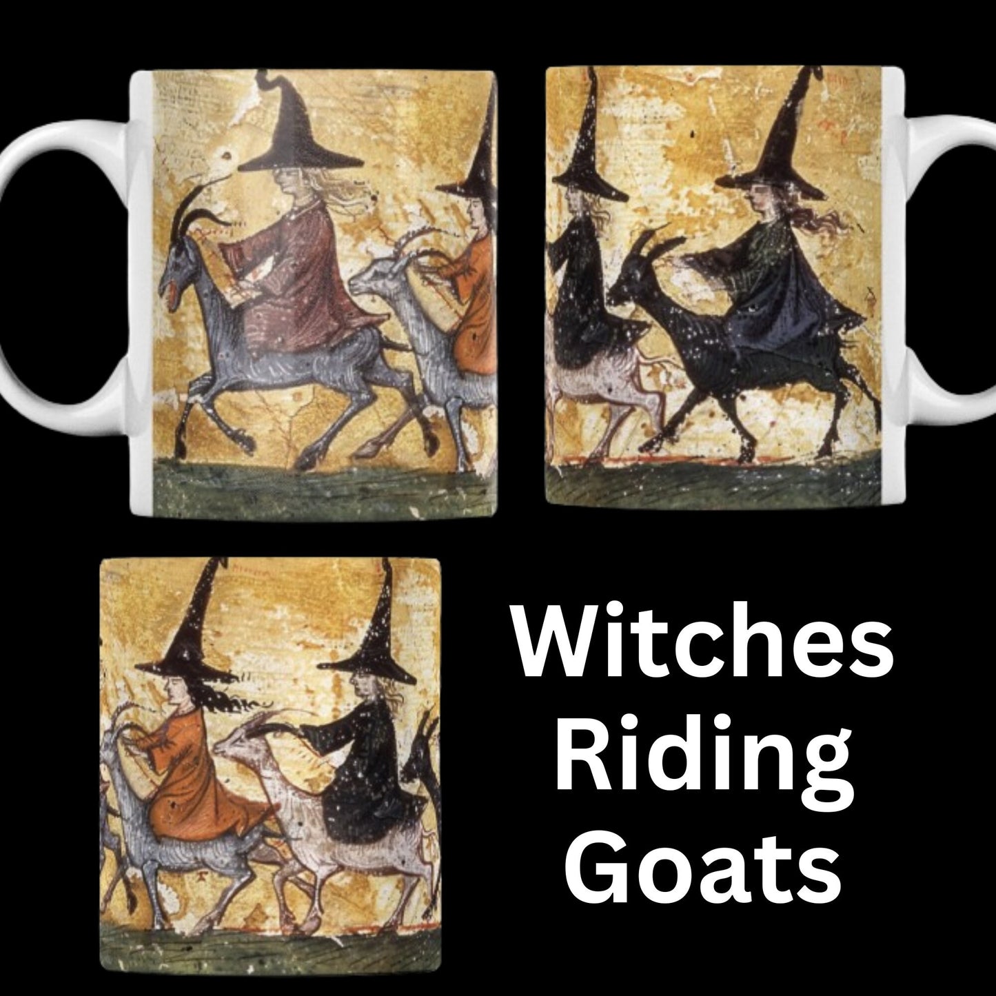 Witches Riding Goats Mug: Medieval Bestiary Art, Witchy Gift