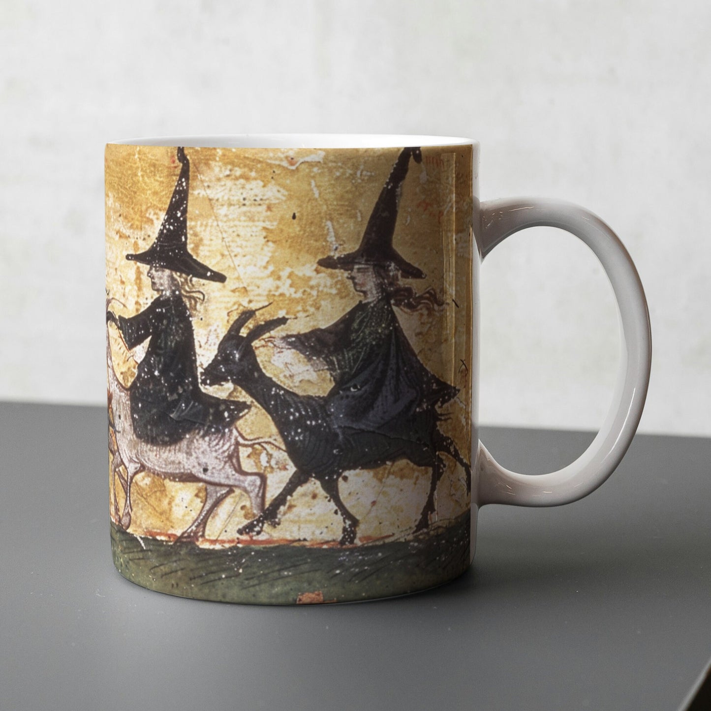 Witches Riding Goats Mug: Medieval Bestiary Art, Witchy Gift