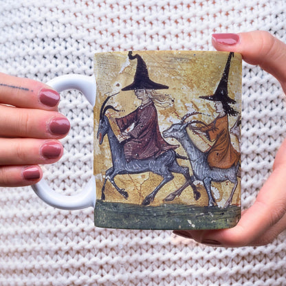 Witchcraft mug
Medieval manuscript mug
Witches riding goats
Occult coffee mug
Vintage folklore mug
Gothic style mug
Mystical ceramic mug
Witchy kitchenware
Magical wraparound mug
Unique gift for witches