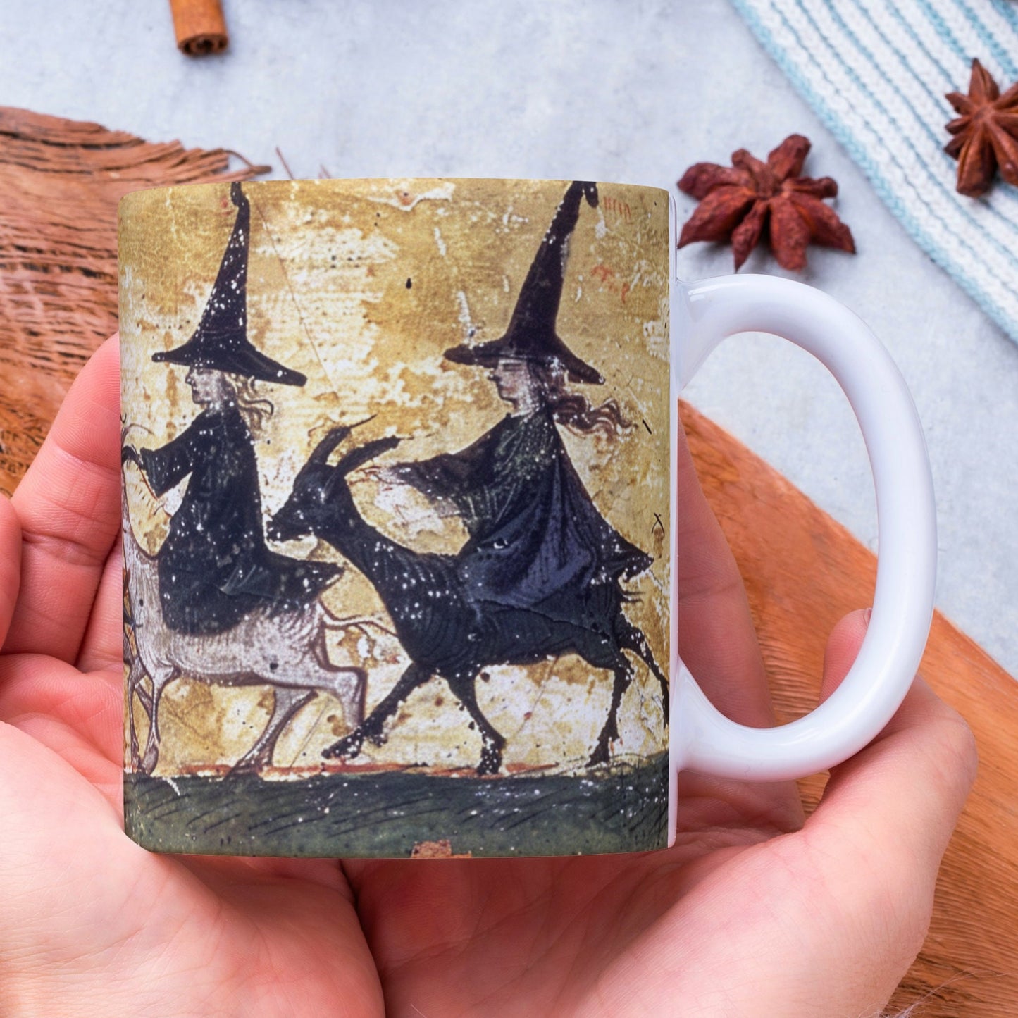 Witches Riding Goats Mug: Medieval Bestiary Art, Witchy Gift