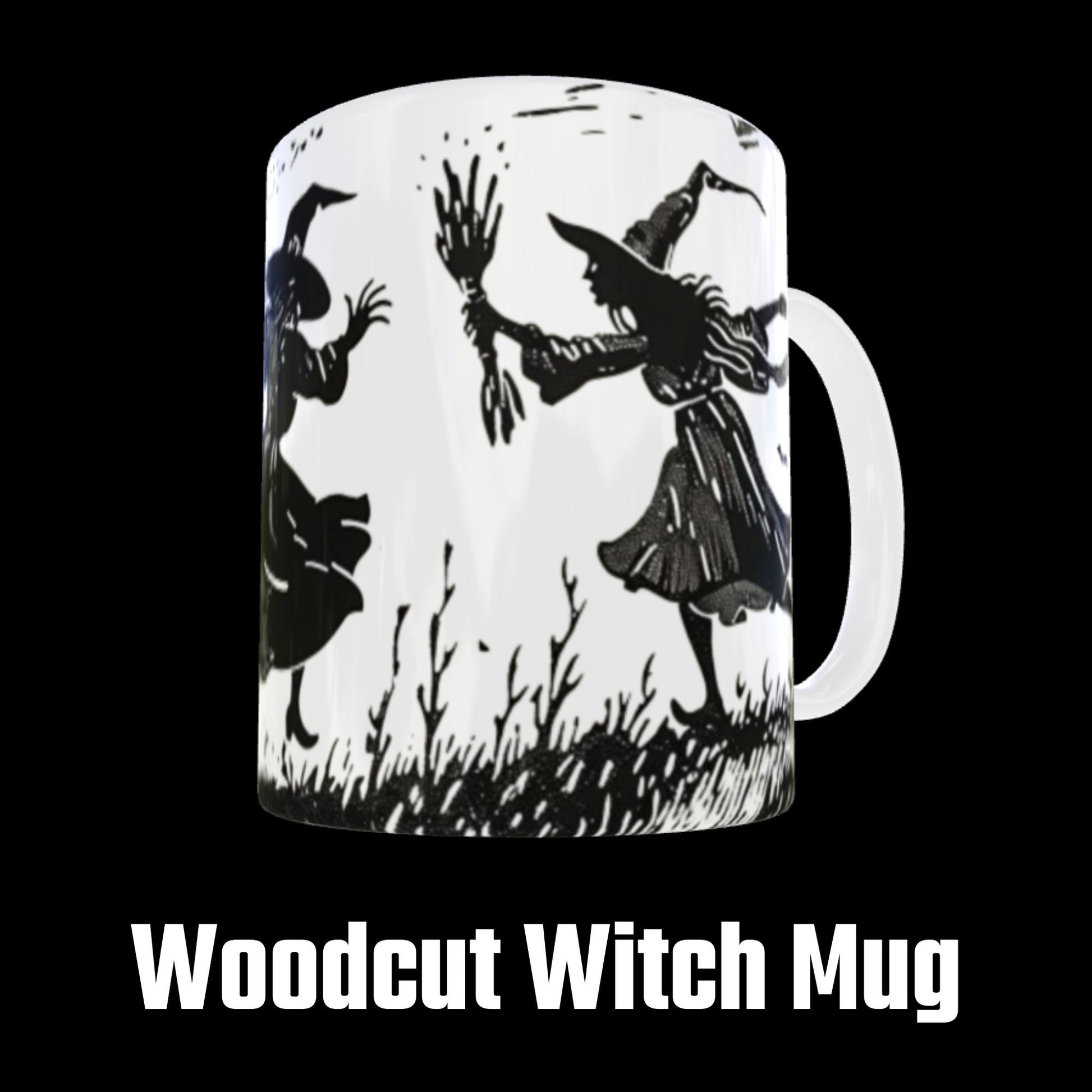 Woodcut Witch Mug: Gothic Wiccan Decor, Occult Gift