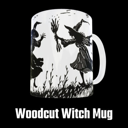 Woodcut Witch Mug: Gothic Wiccan Decor, Occult Gift